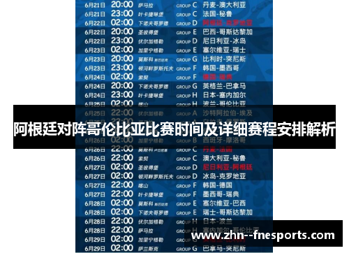 阿根廷对阵哥伦比亚比赛时间及详细赛程安排解析